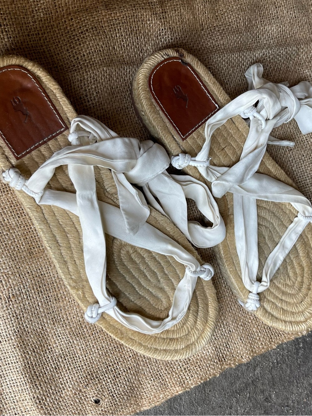 Polo by Ralph Lauren White Strappy Espadrille Sandals with Brown Leather Sole